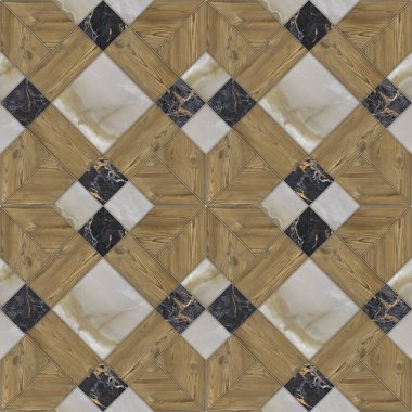 İç seramik duvar döşemeleri ve döşeme döşemeleri için kullanılan ahşap ve mermer desenli desen. Tahta ve mermer dokuları olan geometrik moda çizimi. Modern mozaik fayans. Parke döşeme.