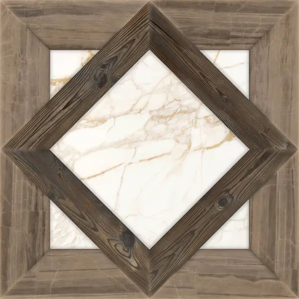 İç seramik duvar döşemeleri ve döşeme döşemeleri için kullanılan ahşap ve mermer desenli desen. Tahta ve mermer dokuları olan geometrik moda çizimi. Modern mozaik fayans. Parke döşeme.