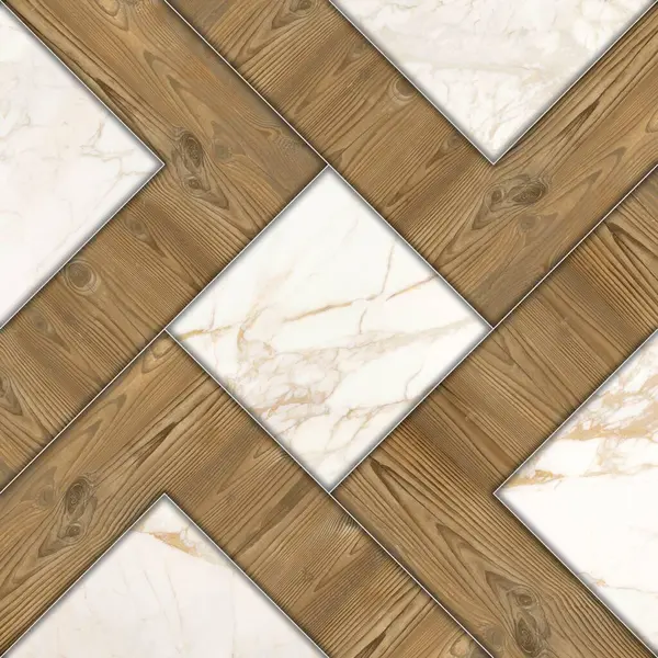 İç seramik duvar döşemeleri ve döşeme döşemeleri için kullanılan ahşap ve mermer desenli desen. Tahta ve mermer dokuları olan geometrik moda çizimi. Modern mozaik fayans. Parke döşeme.