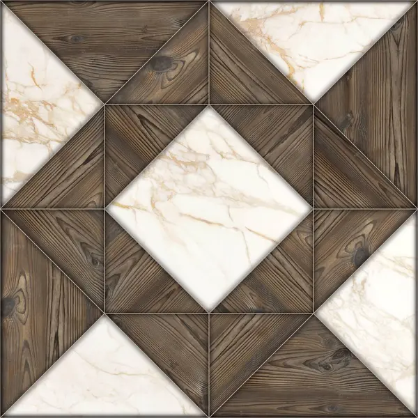 İç seramik duvar döşemeleri ve döşeme döşemeleri için kullanılan ahşap ve mermer desenli desen. Tahta ve mermer dokuları olan geometrik moda çizimi. Modern mozaik fayans. Parke döşeme.