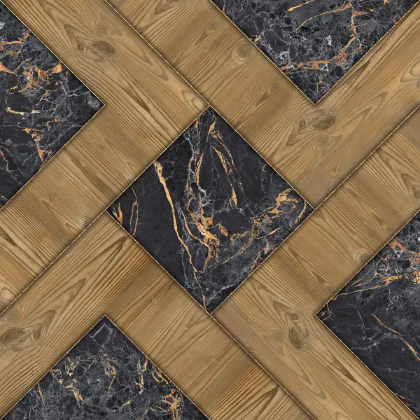 İç seramik duvar döşemeleri ve döşeme döşemeleri için kullanılan ahşap ve mermer desenli desen. Tahta ve mermer dokuları olan geometrik moda çizimi. Modern mozaik fayans. Parke döşeme.