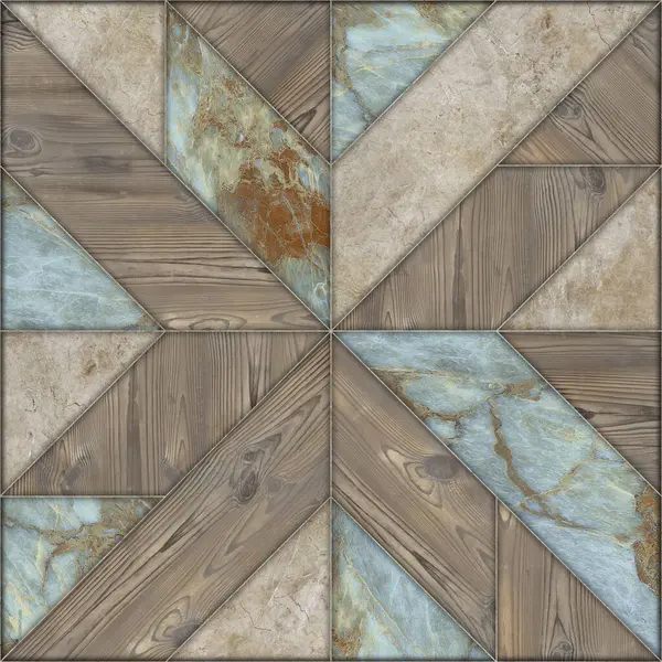İç seramik duvar döşemeleri ve döşeme döşemeleri için kullanılan ahşap ve mermer desenli desen. Tahta ve mermer dokuları olan geometrik moda çizimi. Modern mozaik fayans. Parke döşeme.