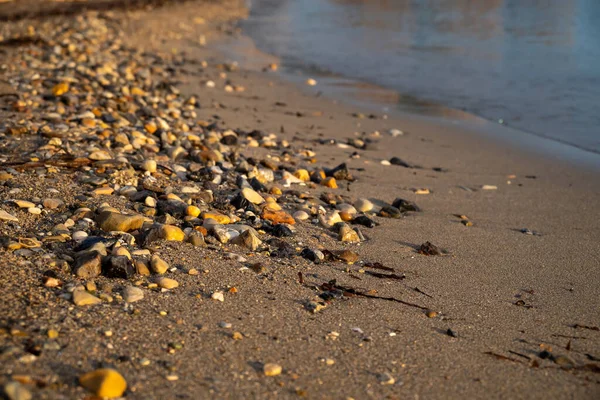 Close Sandy Beach Com Grandes Pedras Mar Jónico Moraitika Corfu — Fotografia de Stock