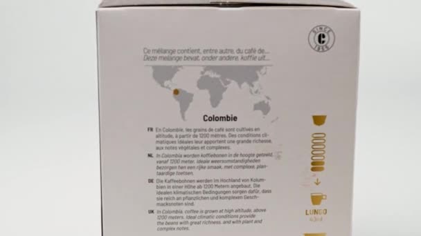 Jurmala Łotwa 2022 Charles Liegeois Coffee Magnifico Lungo Pudełko Kawą — Wideo stockowe