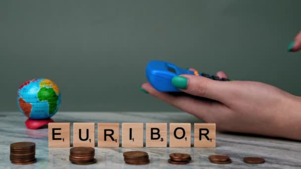 Estático Tiro Palavra Euribor Escrito Letras Madeira Sobre Fundo Cinza — Vídeo de Stock