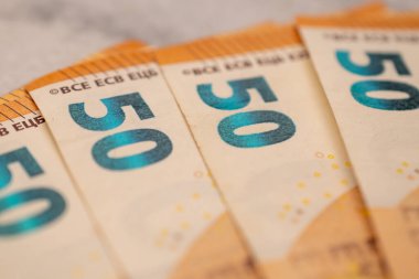  50 Euro 'nun yakın plan bölümü. Yüksek kalite fotoğraf