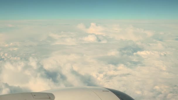 View Plane White Air Clouds Clear Blue Sky Sunset Frame — Stockvideo