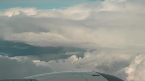 View Plane White Air Clouds Clear Blue Sky Frame White — Vídeo de Stock