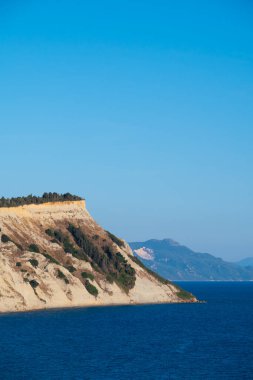 Panorama Of Scenic View From Arkoudilas Viewpoint Sandy Beach, Mountains, Ionian Sea Corfu, Greece. High quality photo