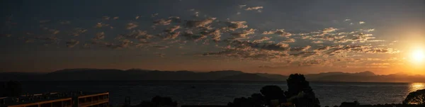 Panorama Lever Soleil Île Corfou Surplombant Les Montagnes Péninsule Balkanique — Photo