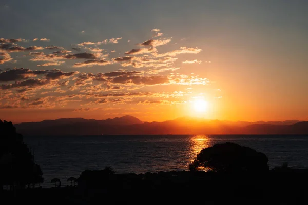 Sunrise Corfu Island Overlooking Mountains Balkan Peninsula Corfu Foreground Silhouettes — Stock Photo, Image