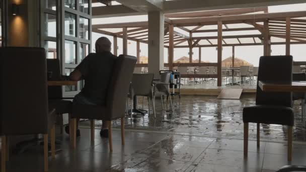 Moraitika Griechenland 2022 Zeitraffer Fast Leeres Strandcafé Hotel Aufgrund Von — Stockvideo