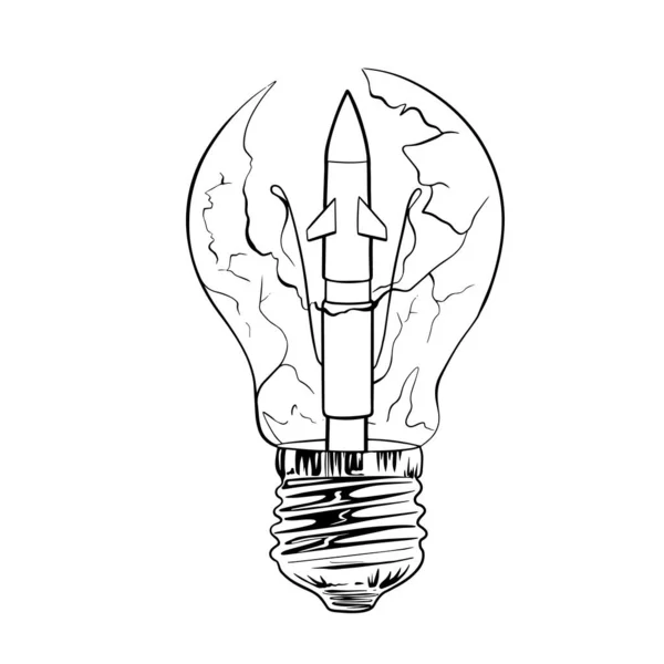 Black White Art Rocket Destroying Energy System Broken Lamp Energy — Vector de stock