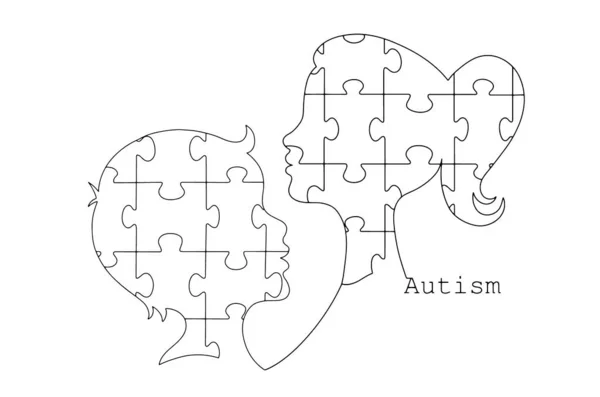 自閉症の男の子と女の子 自閉症に関する知識の普及 ウェブ形成と印刷のための図面 ベクターイラスト — ストックベクタ