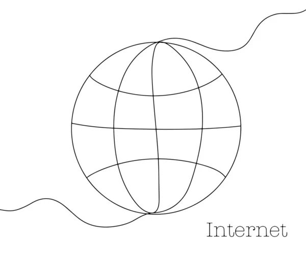 Met Hand Getekend Internet Teken Communicatiesymbool Wereldwijd Web Een Lijntekening — Stockvector