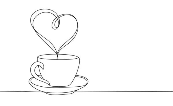 Une Tasse Café Chaud Avec Fumée Forme Cœur Dessin Ligne — Image vectorielle