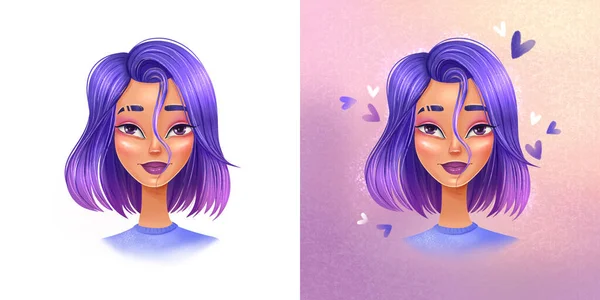 Стильная Девушка Фиолетовыми Волосами Вымышленный Персонаж Белом Цветном Фоне Характер — стоковое фото