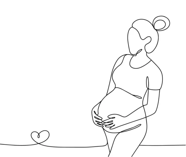 Těhotná Žena Drží Bříško Rukou Jeden Výkres Čáry Pro Různé — Stockový vektor