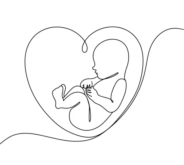 Bebé Nonato Dentro Del Útero Forma Corazón Bebé Rodeado Amor — Vector de stock