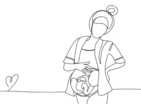 Uma Mulher Grávida Com Bebé Barriga Desenho Uma Linha Para —  Vetores de Stock
