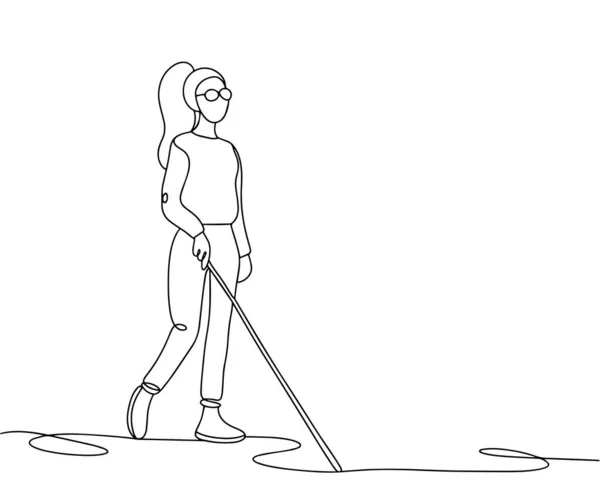 Слепая Девушка Тростью Человек Зрения Рисунок Поддержку Людей Особыми Потребностями — стоковый вектор