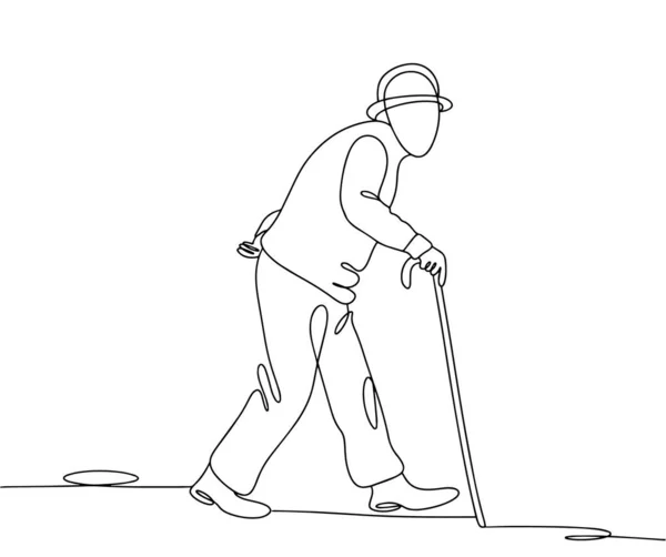 Yaşlı Bir Dede Bastonla Yürür Yaşlı Bir Insanın Yürüyüşü Farklı — Stok Vektör