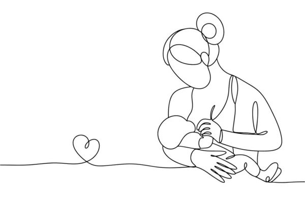 Μαμά Θηλάζει Μωρό Θηλασμός Ημέρα Μητέρας Μια Γραμμή Εικονογράφηση Διανύσματος — Διανυσματικό Αρχείο