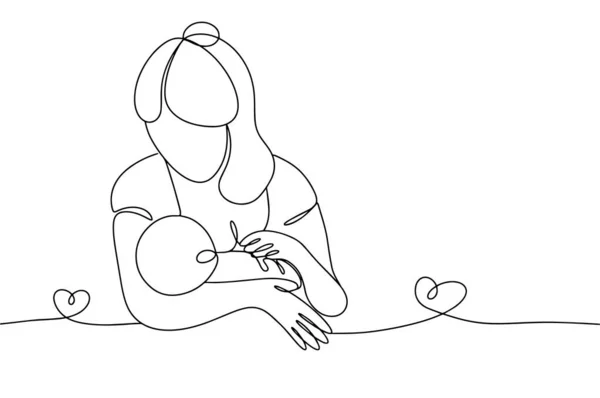 Ibu Menyusui Bayi Itu Menyusui Hari Ibu Satu Baris Ilustrasi - Stok Vektor