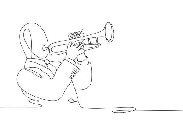 Músico Masculino Toca Música Jazz Trompeta Dibujo Línea Día Internacional — Archivo Imágenes Vectoriales