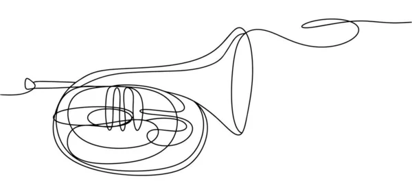 Horn Wind Musical Instrument Drawn One Line International Jazz Day — Stock Vector