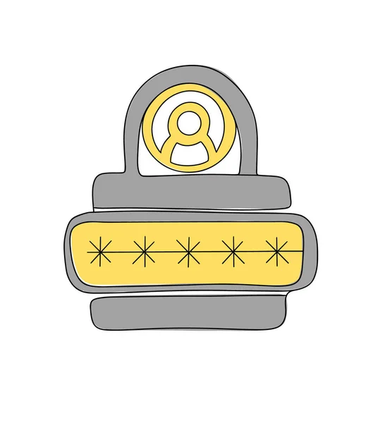 パスワードとユーザーアイコンが入った南京錠 個人情報の保護 個人のパスワード 異なる用途のための着色された1つの線画 世界パスワードの日 ベクターイラスト — ストックベクタ
