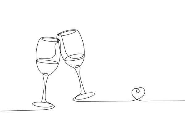 Zwei Gläser Wein Romantische Illustration Eine Linienzeichnung Für Unterschiedliche Zwecke — Stockvektor