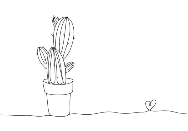 Söt Kaktus Gryta Hemväxt Världskaktusdagen Enkel Linje Ritning För Olika — Stock vektor