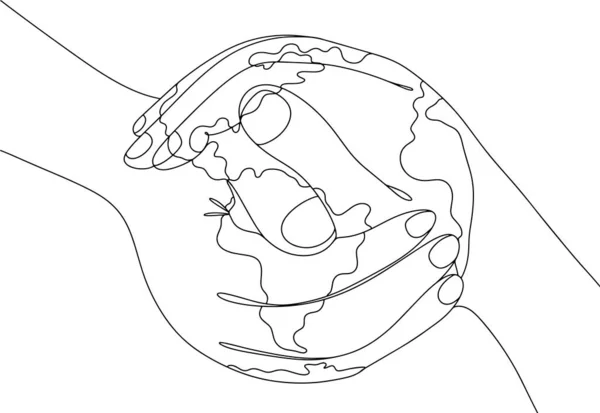 两只手互相挤压 形成了我们星球的象征 Quot 国际和平共处日 Quot 不同用途的单行绘图 矢量说明 — 图库矢量图片