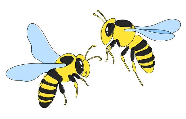 Deux Abeilles Volent Dans Les Airs Des Insectes Bénéfiques Journée — Image vectorielle