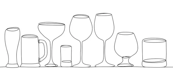 Diferentes Vasos Para Diferentes Tipos Bebidas Alcohólicas Dibujo Una Línea — Archivo Imágenes Vectoriales