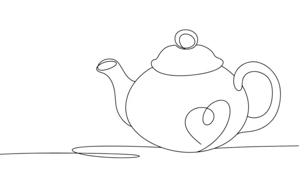 Чайник Варки Чая Брюэр Международный День Чая Один Рисунок Линии — стоковый вектор