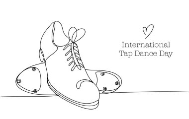 Bir çift basamak ayakkabı. Step dansı. Uluslararası Tap Dansı Günü. Farklı kullanım alanları için bir çizgi. Vektör illüstrasyonu.
