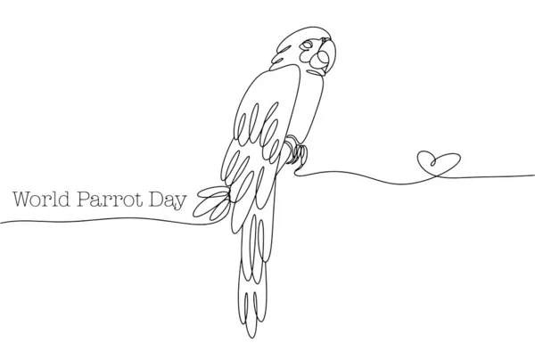 Parrot Drawn One Line Black White Illustration Exotic Bird World — Stock Vector