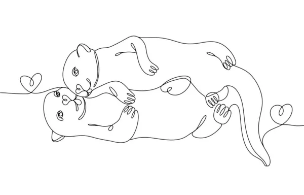 Zwei Niedliche Fischotter Liegen Nebeneinander Familienpaar Mit Tieren Niedliche Illustration — Stockvektor