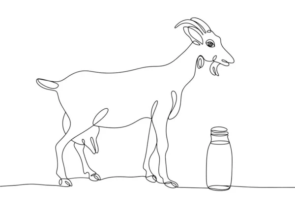 Koza Pasie Się Łące Roślinożerca Obok Kozy Jest Butelka Mleka — Wektor stockowy