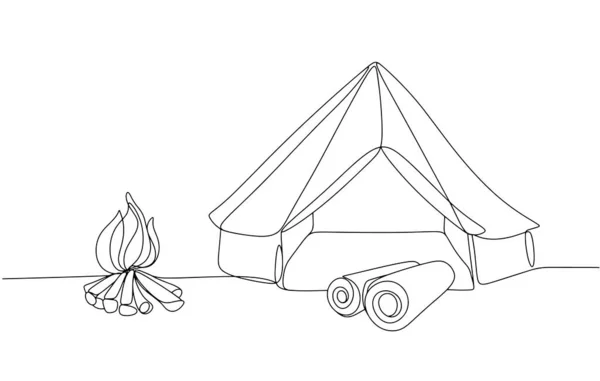 Zelt Für Zwei Personen Zelt Neben Dem Feuer Sommerliche Art — Stockvektor