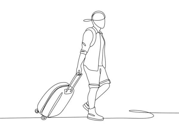 Homme Part Voyage Avec Une Valise Touristique Voyage Vacances Journée — Image vectorielle