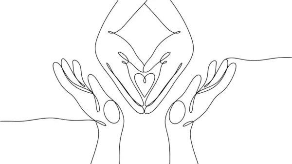 二人の手 再会を 家族の愛とケア 異なる用途のための1つの線画 ベクターイラスト — ストックベクタ