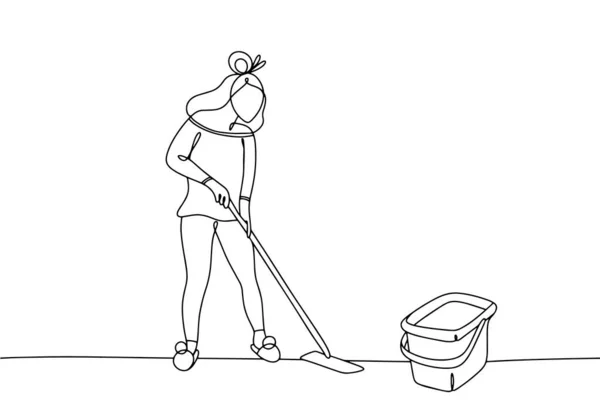 Hospodyně Umývá Podlahy Úklid Domu Národní Den Žen Domácnosti Jeden — Stockový vektor