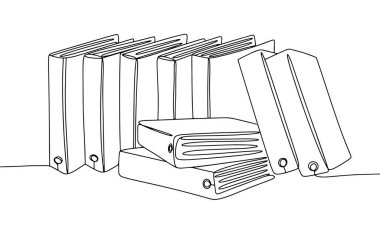 İçinde belgeler olan ofis dosyaları. Uluslararası Arşiv Günü. Farklı kullanım alanları için bir çizgi. Vektör illüstrasyonu.