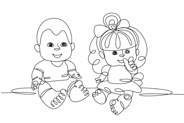Хлопчик Дівчинка Діти Іграшки Всесвітній День Ляльок Один Рисунок Різних — стоковий вектор