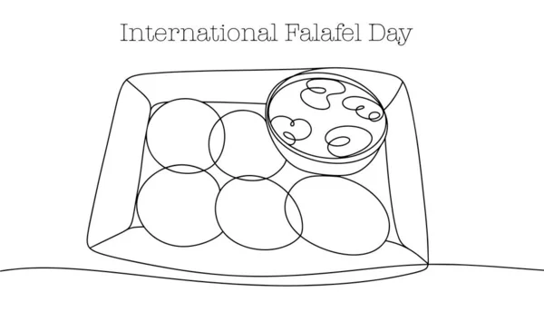 Portion Falafel Sauce International Falafel Day One Line Drawing Different — Stock Vector