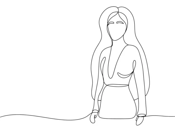 Дівчина Довгим Волоссям Однорядковий Малюнок Різних Цілей Векторні Ілюстрації — стоковий вектор