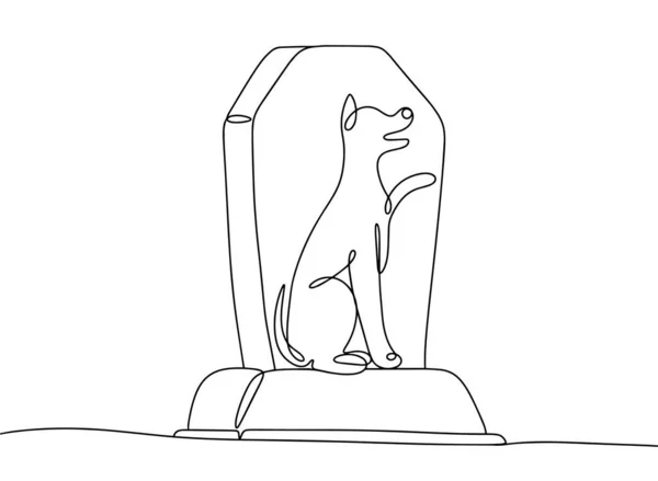 Tumba Mascotas Perro Muerto Dibujo Una Línea Para Diferentes Usos — Vector de stock